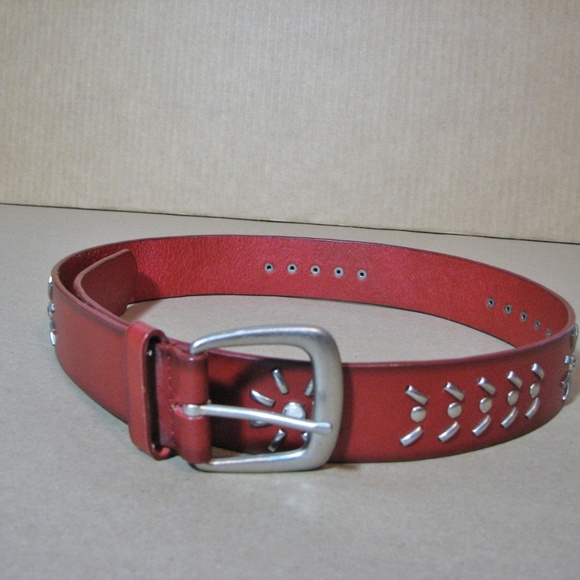 Red Leather Belt with Silver Studs Medium Steampunk Women Boho Studded - Picture 4 of 6